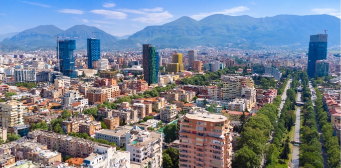 Tirana skyline with mountains behind