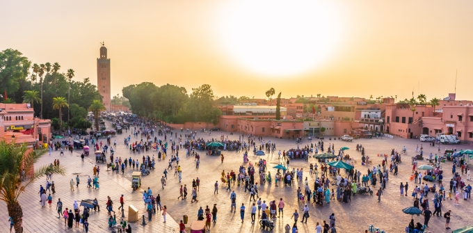 Marrakesh, Jemaa el-Fnaa square at sunset