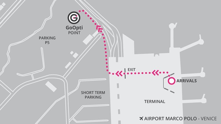 Map of the GoOpti Point at Venice Marco Polo Airport, next to Parking P5