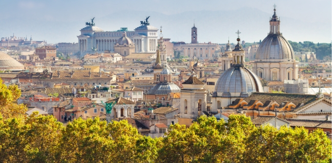 Rome skyline with the Vittoriano and domes
